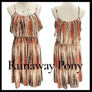 Runaway Pony (Australia) Orange/Cream/Brown Layered Spaghetti Strap Dress (M)